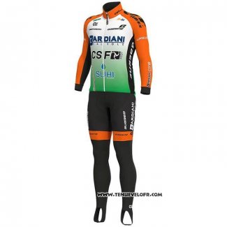 2019 Maillot Cyclisme Bardiani Csf Vert Orange Manches Longues et Cuissard