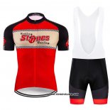 2020 Maillot Ciclismo Rolling Rouge Beige Manches Courtes et Cuissard