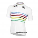 2020 Maillot Cyclisme UCI Blanc Multicolore Manches Courtes et Cuissard