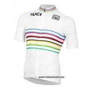 2020 Maillot Cyclisme UCI Blanc Multicolore Manches Courtes et Cuissard