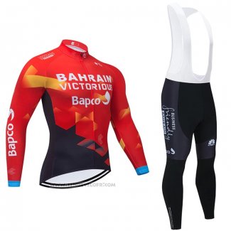 2021 Maillot Cyclisme Bahrain Victorious Rouge Manches Longues et Cuissard