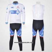 2010 Maillot Ciclismo FDJ Blanc et Azur Manches Longues et Cuissard