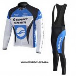 2010 Maillot Ciclismo Giant Blanc et Azur Manches Longues et Cuissard