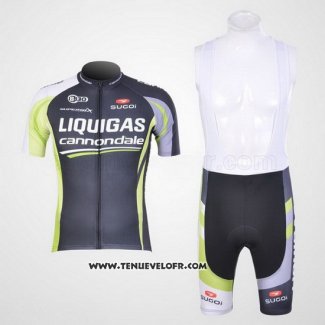 2011 Maillot Ciclismo Liquigas Cannondale Noir et Vert Manches Courtes et Cuissard