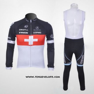 2011 Maillot Ciclismo Trek Leqpard Champion Suisse Rouge et Blanc Manches Longues et Cuissard