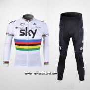 2012 Maillot Ciclismo Sky UCI Mondo Champion Noir et Blanc Manches Longues et Cuissard
