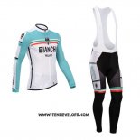 2014 Maillot Ciclismo Bianchi Vert et Blanc Manches Longues et Cuissard