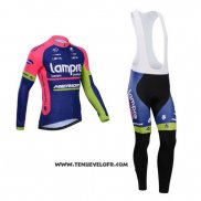 2014 Maillot Ciclismo Lampre Merida Rose et Bleu Manches Longues et Cuissard