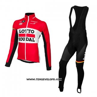 2015 Maillot Ciclismo Lotto Soudal Rouge et Noir Manches Longues et Cuissard