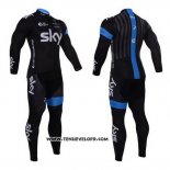 2015 Maillot Ciclismo Sky Azur et Noir Manches Longues et Cuissard