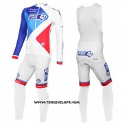 2016 Maillot Ciclismo FDJ Blanc et Bleu Manches Longues et Cuissard