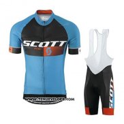 2016 Maillot Ciclismo Scott Bleu et Orange Manches Courtes et Cuissard