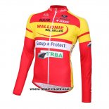 2016 Maillot Ciclismo Wallonie Bruxelles Jaune et Rouge Manches Longues et Cuissard