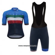 2017 Maillot Ciclismo Italie Noir et Bleu Manches Courtes et Cuissard