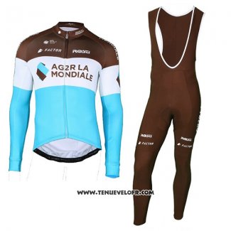 2018 Maillot Ciclismo Ag2r La Mondiale Marron Bleu Manches Longues et Cuissard