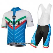 2018 Maillot Ciclismo Bianchi Tiera Blanc et Bleu Manches Courtes et Cuissard