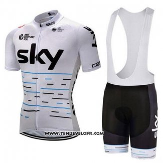 2018 Maillot Ciclismo Sky Blanc et Noir Manches Courtes et Cuissard