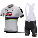 2018 Maillot Ciclismo UCI Mondo Champion Lotto Soudal Blanc Manches Courtes et Cuissard
