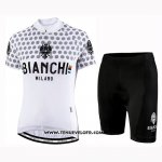 2019 Maillot Ciclismo Femme Bianchi Dot Blanc Manches Courtes et Cuissard