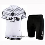 2019 Maillot Ciclismo Femme Bianchi Dot Blanc Manches Courtes et Cuissard