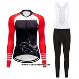 2019 Maillot Ciclismo Femme Dirty Snow Rouge Blanc Noir Manches Longues et Cuissard