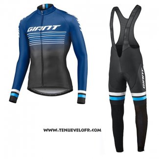 2019 Maillot Ciclismo Giant Race Day Bleu Noir Manches Longues et Cuissard