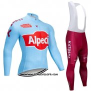 2019 Maillot Ciclismo Katusha Alpecin Bleu Rouge Manches Longues et Cuissard