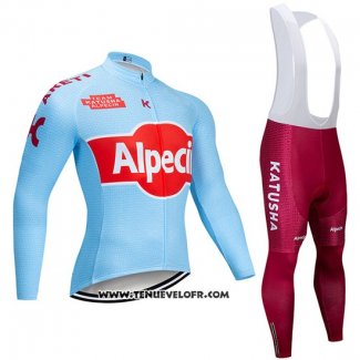 2019 Maillot Ciclismo Katusha Alpecin Bleu Rouge Manches Longues et Cuissard