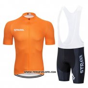 2019 Maillot Ciclismo STRAVA Orange Blanc Manches Courtes et Cuissard