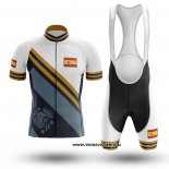 2020 Maillot Ciclismo Champion Espagne Bleu Clair Jaune Manches Courtes et Cuissard