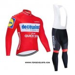 2020 Maillot Ciclismo Deceuninck Quick Step Rouge Blanc Manches Longues et Cuissard