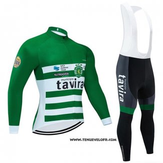 2020 Maillot Ciclismo Tavira Blanc Vert Manches Longues et Cuissard