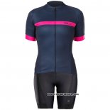 2020 Maillot Cyclisme Femme Bontrage Fuchsia Fonce Bleu Manches Courtes et Cuissard