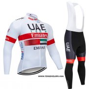 2020 Maillot Cyclisme UAE Blanc Rouge Manches Longues et Cuissard