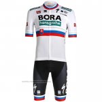 2021 Maillot Cyclisme Bora Champion Belgique Blanc Manches Courtes et Cuissard