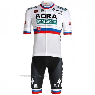 2021 Maillot Cyclisme Bora Champion Belgique Blanc Manches Courtes et Cuissard