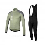 2021 Maillot Cyclisme RH+ Gris Vert Manches Longues et Cuissard