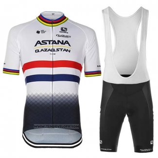 2023 Maillot Cyclisme Astana Blanc Bleu Manches Courtes et Cuissard