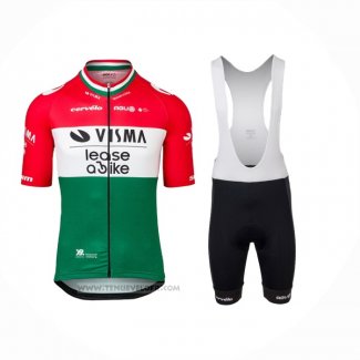 2024 Maillot Cyclisme Jumbo Visma Rouge Blanc Vert Manches Courtes Et Cuissard