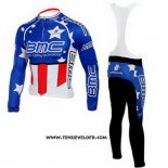 2010 Maillot Ciclismo BMC Champion Etats Unis Bleu Manches Longues et Cuissard