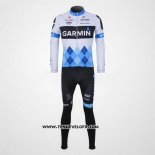 2011 Maillot Ciclismo Garmin Cervelo Bleu et Blanc Manches Longues et Cuissard