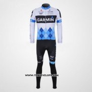 2011 Maillot Ciclismo Garmin Cervelo Bleu et Blanc Manches Longues et Cuissard