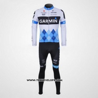 2011 Maillot Ciclismo Garmin Cervelo Bleu et Blanc Manches Longues et Cuissard