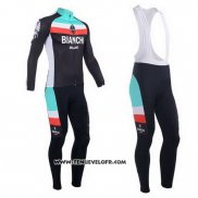 2013 Maillot Ciclismo Bianchi Noir et Bleu Clair Manches Longues et Cuissard