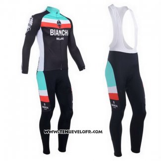 2013 Maillot Ciclismo Bianchi Noir et Bleu Clair Manches Longues et Cuissard