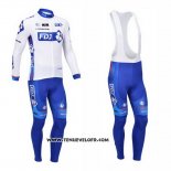 2013 Maillot Ciclismo FDJ Blanc et Azur Manches Longues et Cuissard