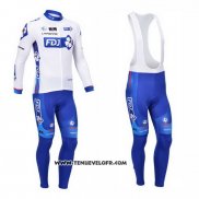 2013 Maillot Ciclismo FDJ Blanc et Azur Manches Longues et Cuissard