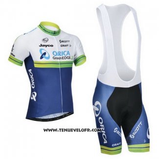 2014 Maillot Ciclismo Orica GreenEDGE Blanc et Bleu Manches Courtes et Cuissard