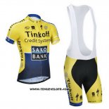 2014 Maillot Ciclismo Tinkoff Saxo Bank Bleu et Jaune Manches Courtes et Cuissard