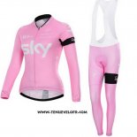 2015 Maillot Ciclismo Femme Sky Fuchsia Manches Longues et Cuissard